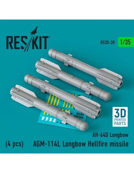 AGM-114L Longbow Hellfire missiles (4 pcs)(AH-64D Longbow) (3D Prin...
