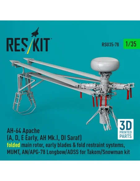 AH-64 Apache (A, D, E Early, AH Mk.I, DI Saraf) folded main rotor, ...