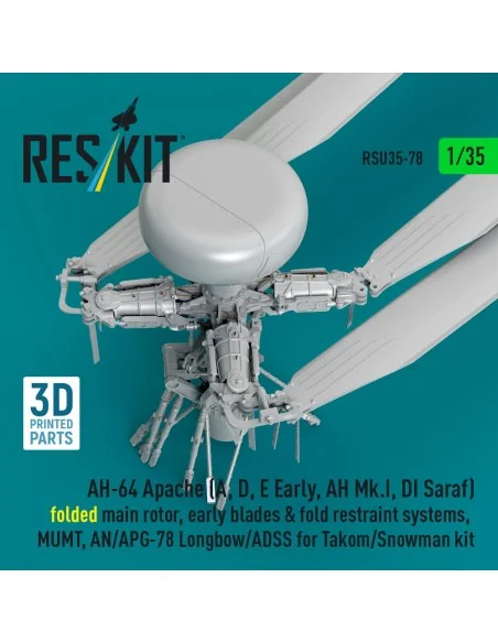 AH-64 Apache (A, D, E Early, AH Mk.I, DI Saraf) folded main rotor, ...