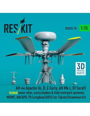 AH-64 Apache (A, D, E Early, AH Mk.I, DI Saraf) folded main rotor, ...