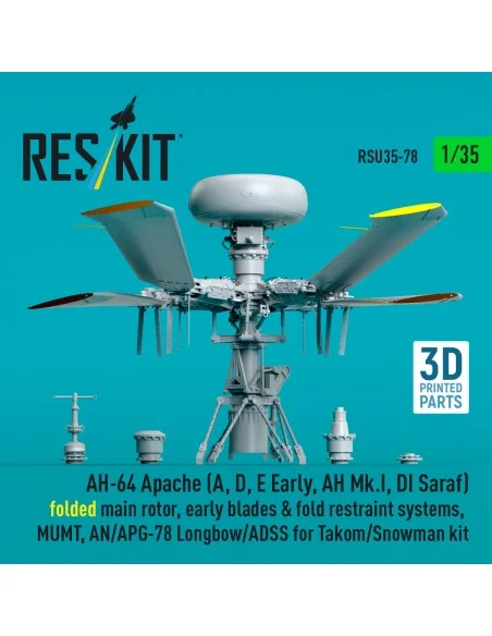 AH-64 Apache (A, D, E Early, AH Mk.I, DI Saraf) folded main rotor, ...