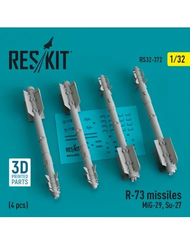 R-73 missiles (4 pcs) (MiG-29, Su-27) (3D Printed), 1/32 - ResKit M...