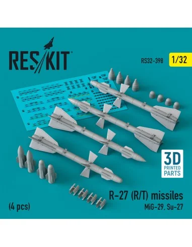 R-27 (R/T) missiles (4 pcs) (MiG-29, Su-27) (3D Printed), 1/32 - Re...