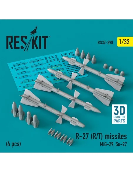 R-27 (R/T) missiles (4 pcs) (MiG-29, Su-27) (3D Printed), 1/32 - Re...