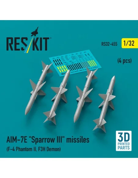 AIM-7E Sparrow III missiles (4 pcs) (F-4 Phantom II, F3H Demon) (3D...