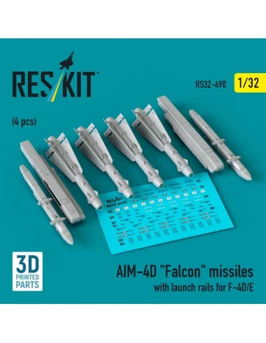 AIM-4D Falcon missiles with launch rails for F-4D/E (4 pcs) (3D Pri...