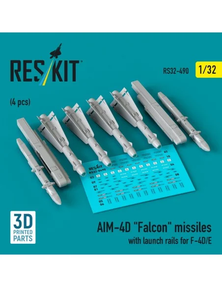 AIM-4D Falcon missiles with launch rails for F-4D/E (4 pcs) (3D Pri...