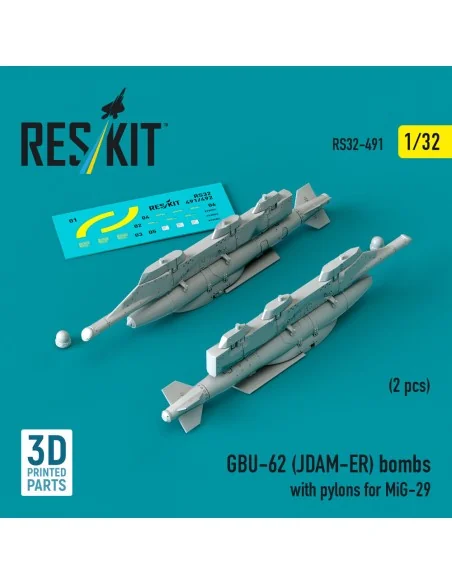 GBU-62 (JDAM-ER) bombs with pylons for MiG-29 (2 pcs) (3D Printed),...