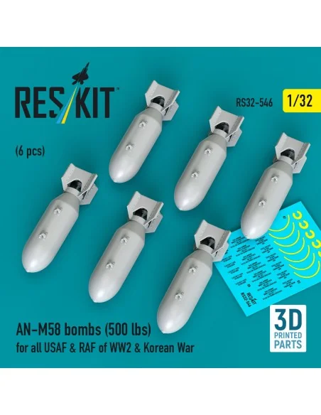 AN-M58 bombs (500 lbs) for all USAF & RAF of WW2 & Korean War (6 pc...