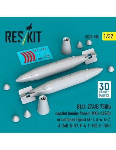 BLU-27A/B 750lb napalm bombs finned (MXU-469/B) or unfinned (2 pcs)...