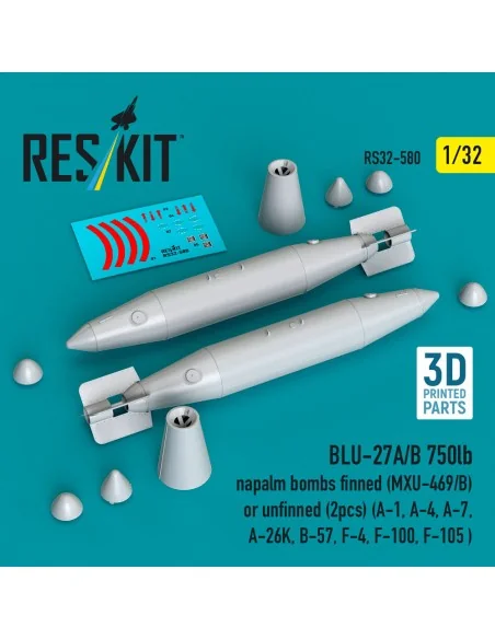 BLU-27A/B 750lb napalm bombs finned (MXU-469/B) or unfinned (2 pcs)...