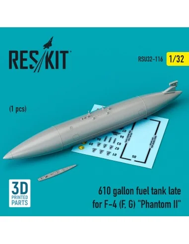 610 gallon fuel tank late for F-4 (F, G) Phantom II (3D Printed), 1...