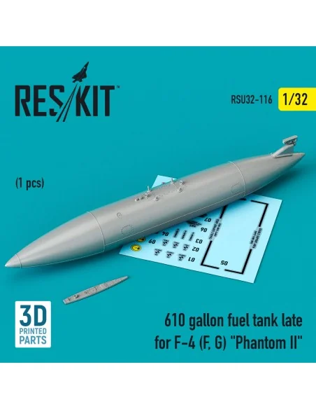 610 gallon fuel tank late for F-4 (F, G) Phantom II (3D Printed), 1...