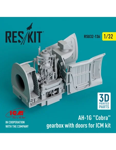 AH-1G Cobra gearbox with doors for ICM kit (3D Printed), 1/32 - Res...