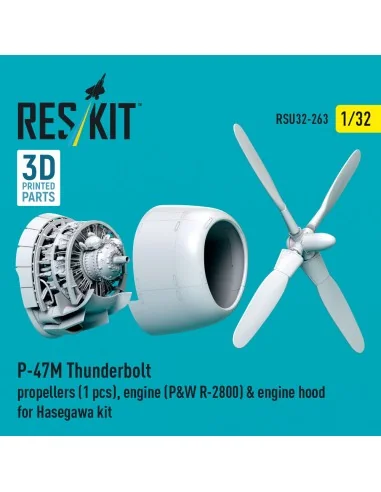 P-47M Thunderbolt propeller (1 pcs), engine (P&W R-2800) & engine h...