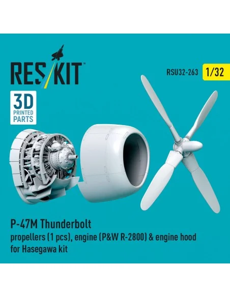 P-47M Thunderbolt propeller (1 pcs), engine (P&W R-2800) & engine h...