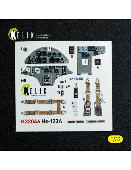 Hs-123A-1 - interior 3D decals for ICM kit, 1/32 - Kelik K32046