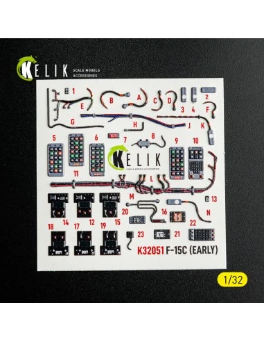 F-15C (early) - interior 3D decals for Tamiya kit, 1/32 - Kelik K32051