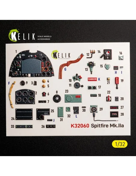 Spitfire Mk.IIa - interior 3D decals for Revell, 1/32 - Kelik K32060