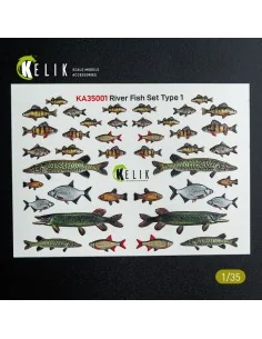 River Fish set Type 1 - 3D Decal for dioramas, 1/35 - Kelik KA35001