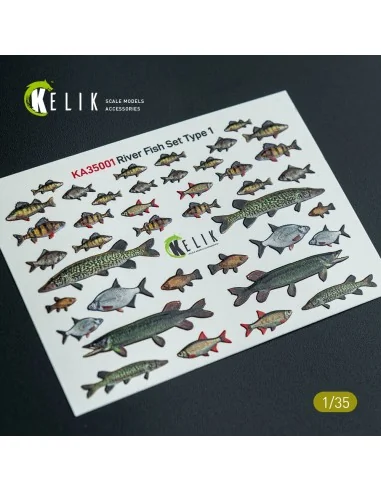 River Fish set Type 1 - 3D Decal for dioramas, 1/35 - Kelik KA35001