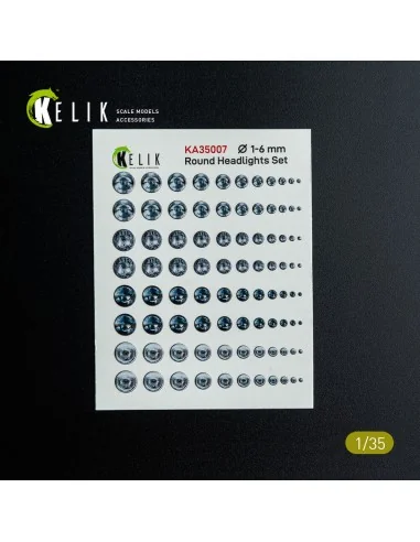Round Headlights Set 1-6 mm - 3D Decal for models, 1/35 - Kelik KA3...
