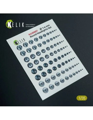 Round Headlights Set 1-6 mm - 3D Decal for models, 1/35 - Kelik KA3...