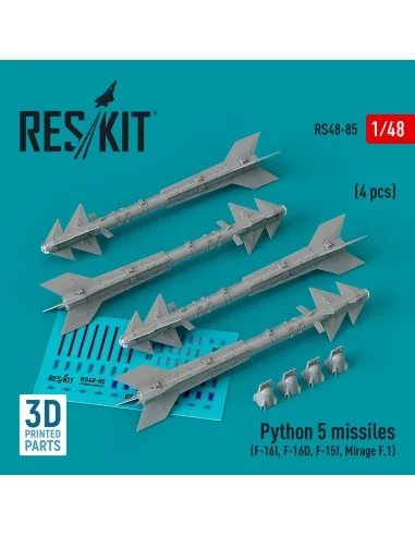 Python 5 missiles (4 pcs) (F-16I, F-16D, F-15I, Mirage F.1) (3D Pri...