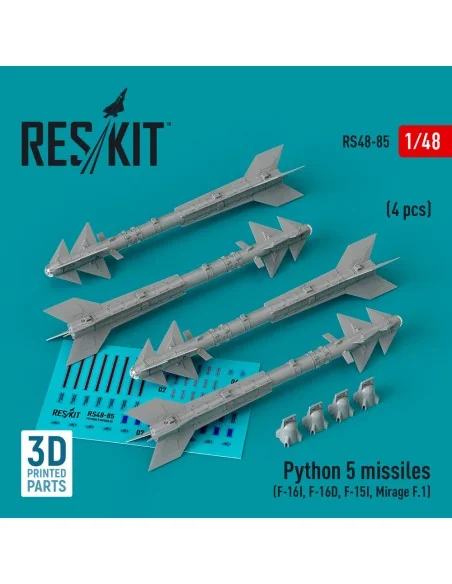 Python 5 missiles (4 pcs) (F-16I, F-16D, F-15I, Mirage F.1) (3D Pri...