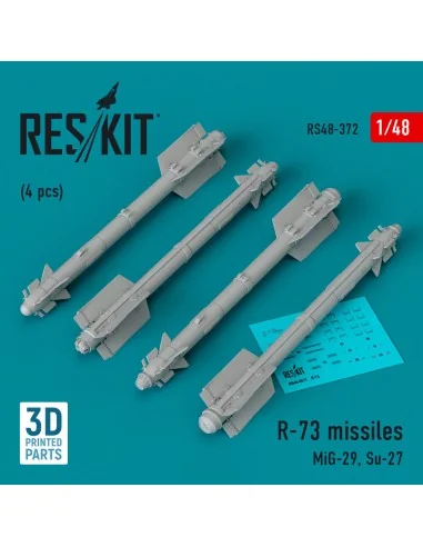 R-73 missiles (4 pcs) (MiG-29, Su-27) (3D Printed), 1/48 - ResKit M...