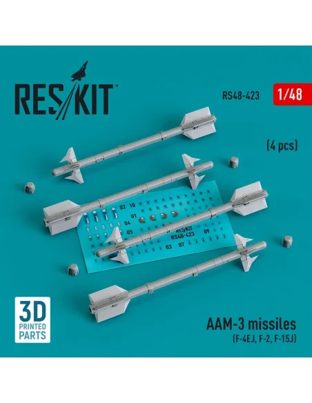 AAM-3 missiles (4 pcs) (F-4EJ, F-2, F-15J) (3D Printed), 1/48 - Res...