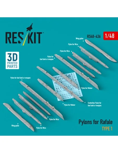 Pylons for Rafale type 1 (3D Printed), 1/48 - ResKit Models RS48-0436
