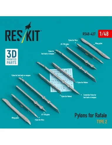 Pylons for Rafale type 2 (3D Printed), 1/48 - ResKit Models RS48-0437