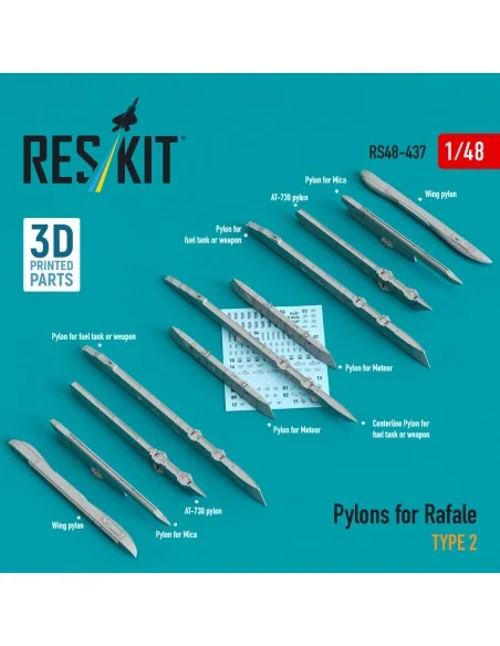 Pylons for Rafale type 2 (3D Printed), 1/48 - ResKit Models RS48-0437