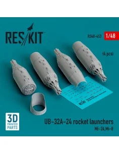 UB-32A-24 rocket launchers (4 pcs) (Mi-24, Mi-8) (3D Printed), 1/48...