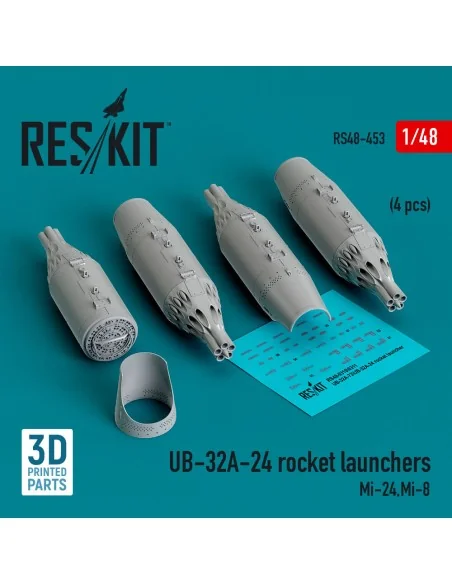 UB-32A-24 rocket launchers (4 pcs) (Mi-24, Mi-8) (3D Printed), 1/48...