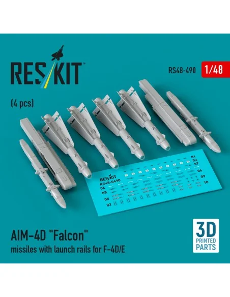 AIM-4D Falcon missiles with launch rails for F-4D/E (4 pcs) (3D Pri...