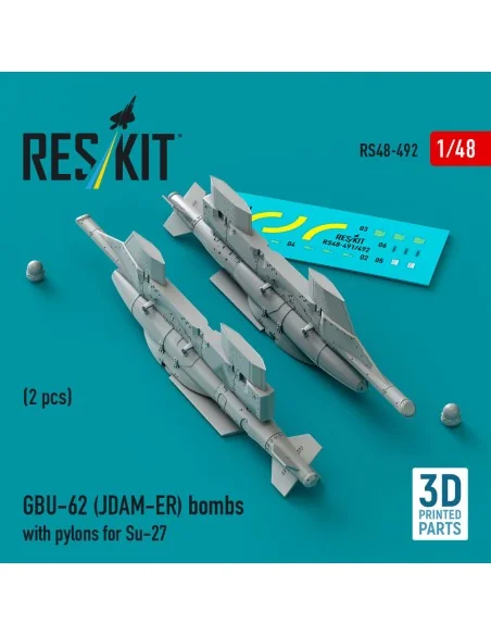 GBU-62 (JDAM-ER) bombs with pylons for Su-27 Flanker (2 pcs) (3D Pr...