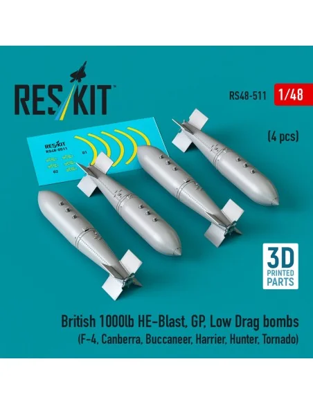British 1000lb HE-Blast, GP, Low Drag bombs (4 pcs) (F-4, Canberra,...