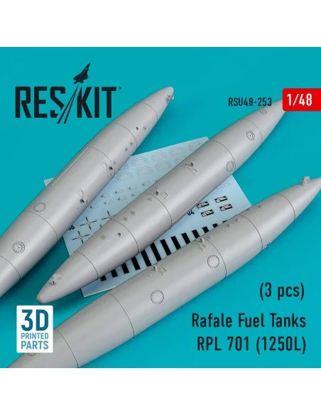 Rafale Fuel Tanks RPL 701 (1250L) (3 pcs) (3D Printed), 1/48 - ResK...