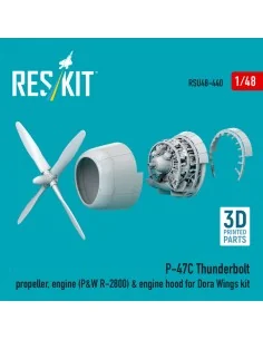 P-47C Thunderbolt propeller, engine (P&W R-2800) & engine hood (3D ... 2