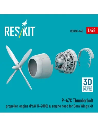 P-47C Thunderbolt propeller, engine (P&W R-2800) & engine hood (3D ...