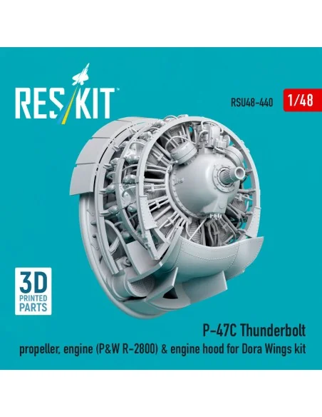 P-47C Thunderbolt propeller, engine (P&W R-2800) & engine hood (3D ...