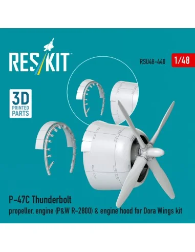 P-47C Thunderbolt propeller, engine (P&W R-2800) & engine hood (3D ...