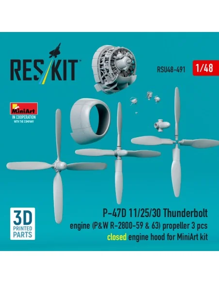 P-47D 11/25/30 Thunderbolt propeller (3 pcs), engine (P&W R-2800-59...