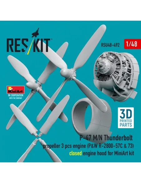 P-47 M/N Thunderbolt propeller (3 pcs), engine (P&W R-2800-57C & 73...