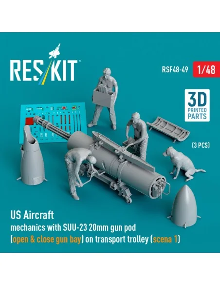 US Aircraft mechanics with SUU-23 20mm gun pod (open & close gun ba...