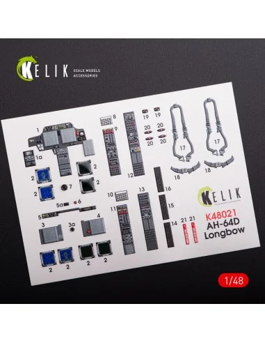 AH-64D Apache longbow interior 3D decals for Hasegawa kit, 1/48 - K...
