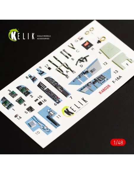 F/A-18A Hornet interior 3D decals for Kinetic kit, 1/48 - Kelik K48028