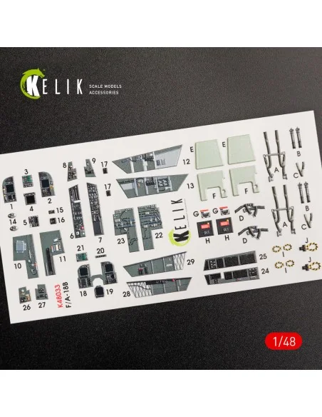 F/A-18B Hornet interior 3D decals for Kinetic kit, 1/48 - Kelik K48033